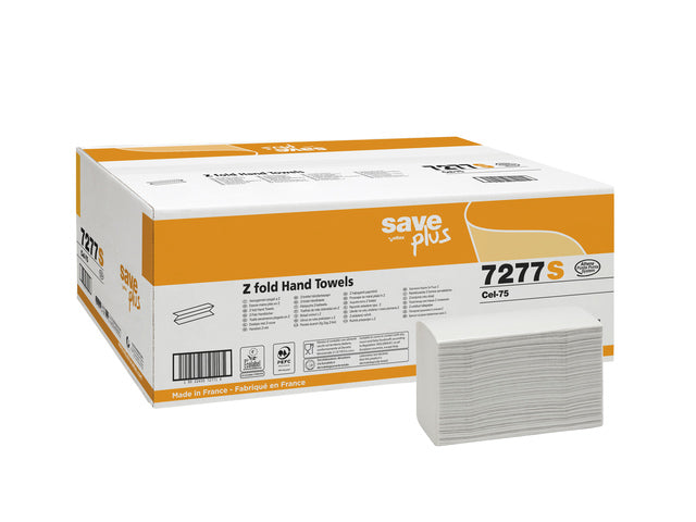 Handdoek Celtex Save Z-vouw 2-laags wit doos 25 pak a 120 vel 20,5 x 24 cm