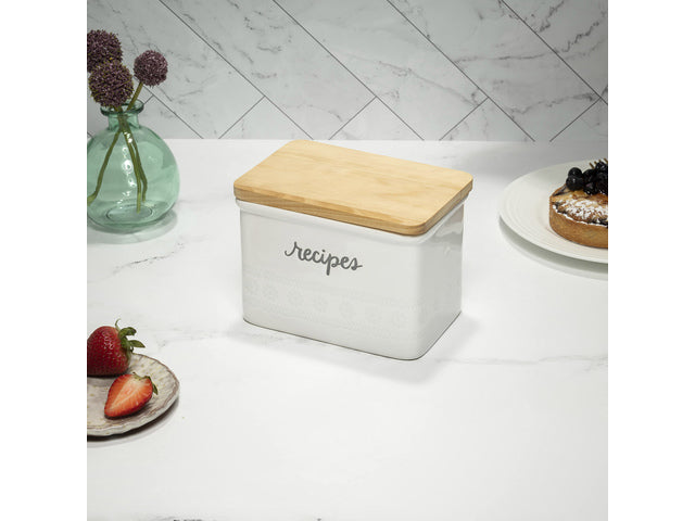 Giftset Èccolo HL receptenbox Floral met 50 kaarten incl. deksel hout