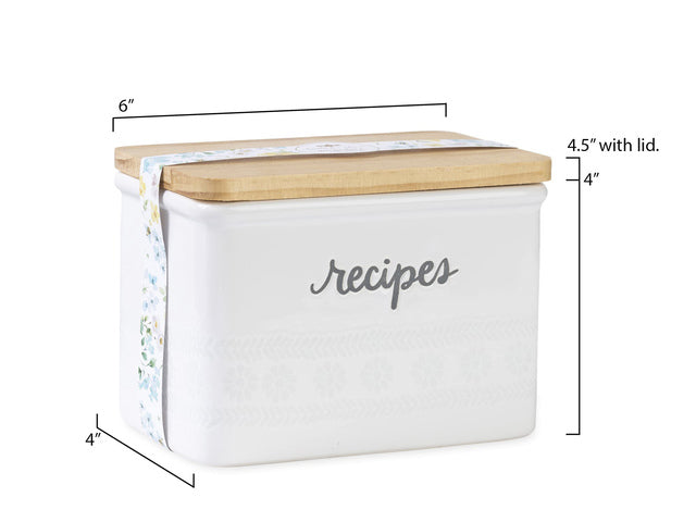 Giftset Èccolo HL receptenbox Floral met 50 kaarten incl. deksel hout