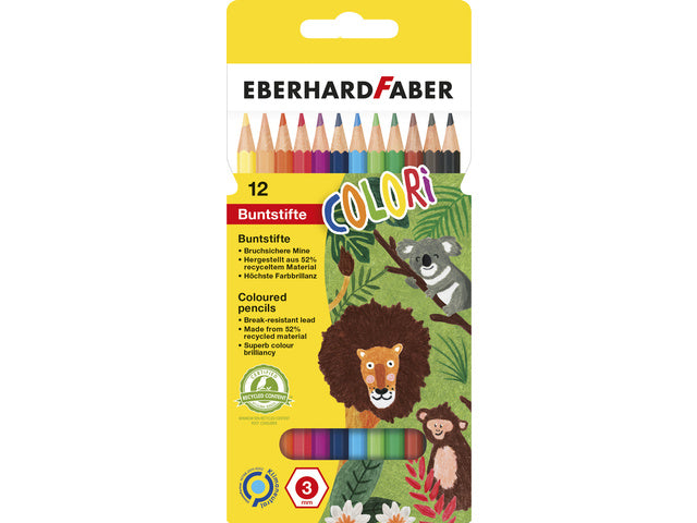 Kleurpotlood Eberhard Faber 17,5cm behuizing etui à 12 stuks assorti kleuren