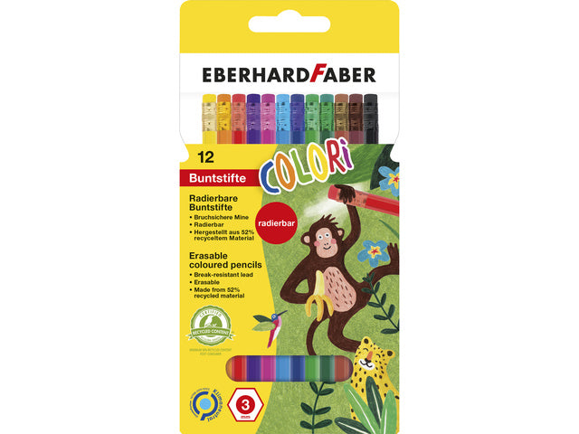 Kleurpotloden Eberhard Faber met gom etui a 12 st.