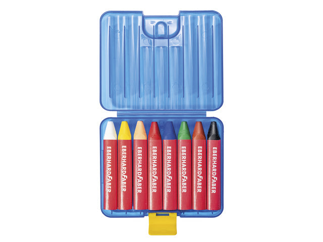 Waskrijt Eberhard Faber driekantig watervast kunststof etui 8 stuks