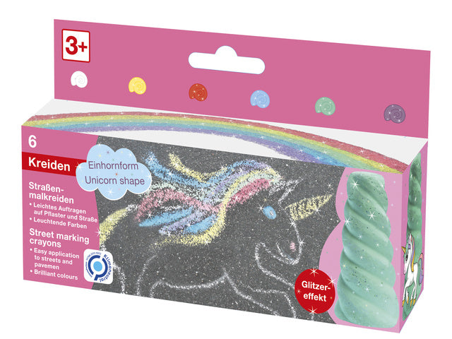 Stoepkrijt Eberhard Faber Eenhoorn 6 stuks met glitters