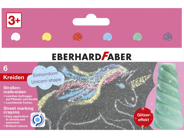 Stoepkrijt Eberhard Faber Eenhoorn 6 stuks met glitters