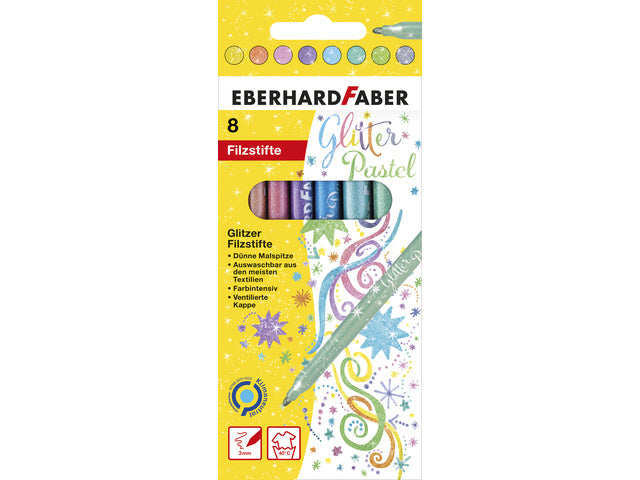 Viltstiften Eberhard Faber Glitter pastelkleuren assorti 8st.