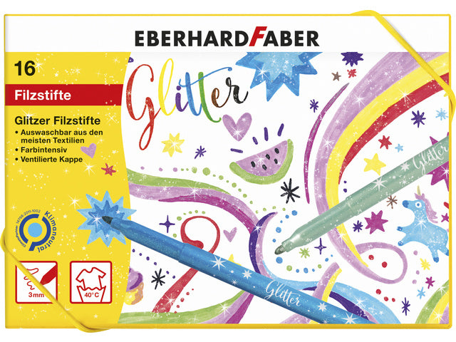 Viltstiften Eberhard Faber glitter assorti doos á 16 kleuren