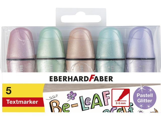 Textmarker Eberhard Faber Mini-Glitzer-Pastell-Etui, 5 Stück