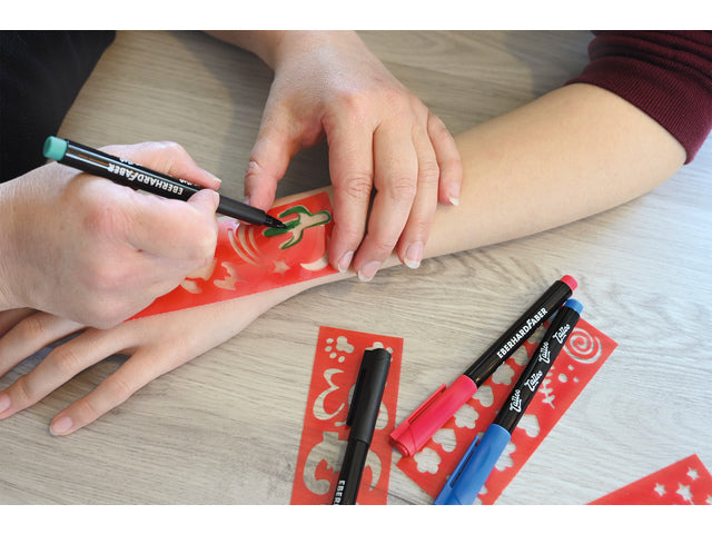 Tattoostift Eberhard Faber Kids 4st. und 4in1-Sjablonen. (schwarz, blau, grün und rot)