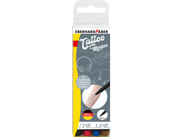 Tattoostift Eberhard Faber 4 Stück, 4 Farben rot, braun, schwarz und blau