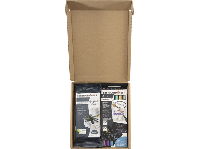 Kreatieve set Eberhard Faber Plast met 1x Eberhard Faber plast klei wit 500gr.en 6 metallic markers