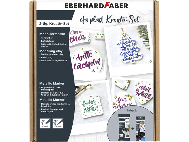 Kreatieve set Eberhard Faber Plast met 1x Eberhard Faber plast klei wit 500gr.en 6 metallic markers