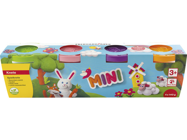 Kinderklei Eberhard Faber in beker,140gr oranje, roze, groen, paars