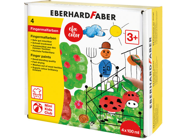 Vingerverf Eberhard Faber 100ml geel, rood, blauw, groen