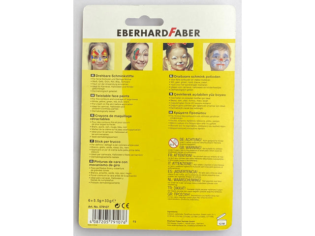 Schminkstiften Eberhard Faber draaibaar set 6 kleuren op blisterkaart