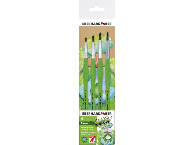 Penselenset Eberhard Faber Groen Winnaar 4e. Fijn 0,1,2 en 4, synthetisch haar en handvat