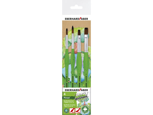 Penselenset Eberhard Faber Groen Winnaar 4e. Rond/plat 4,6,8 en 12, synthetisch haar en handvat