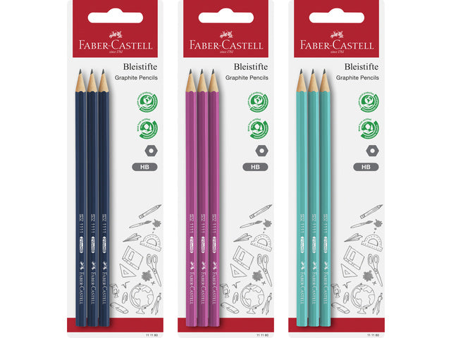 Potlood Faber-Castell 1111 HB schoolset 3 stuks op blister