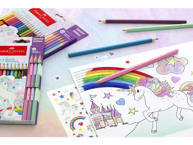 Kleurpotlood Faber-Castell Unicorn zeskantig 10 stuks Kleuren+3 pastelkleuren in kartonnen etui