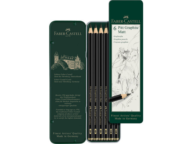 Grafietpotlood Faber-Castell Pitt Mat Etui mit 6 Stück