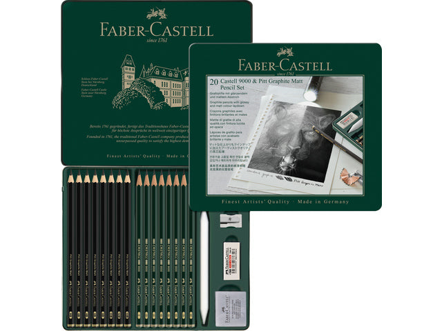 Grafietpotlood Faber-Castell Pitt Mat 8st. nl 9000 8st. in blik