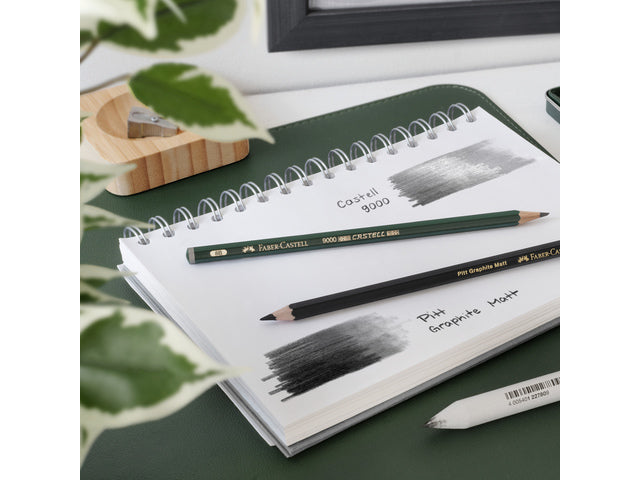 Grafietpotlood Faber-Castell Pitt Mat set 4 potl. 2B,6B,10B, 14B, 1 gom, 1 enkele slijper op blis.