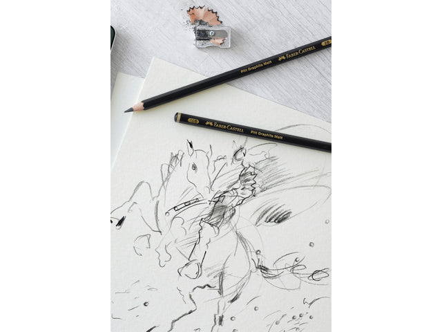 Grafietpotlood Faber-Castell Pitt Mat set 4 potl. 2B,6B,10B, 14B, 1 gom, 1 enkele slijper op blis.
