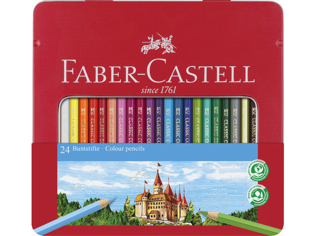 Kleurpotlood Faber-Castell Castle zeskantige metalen etui met 24 stuks