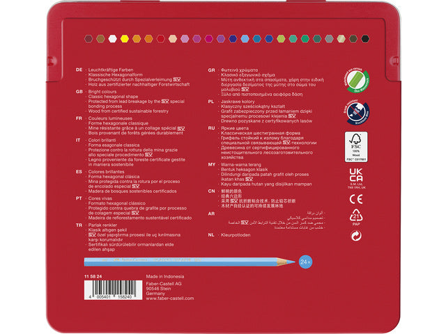 Kleurpotlood Faber-Castell Castle zeskantige metalen etui met 24 stuks