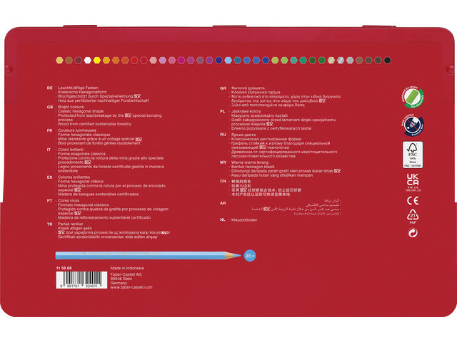 Kleurpotlood Faber-Castell Castle zeskantige metalen etui met 36 stuks
