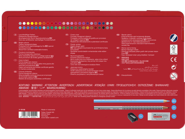 Kleurpotlood Faber-Castell Castle zeskantige metalen etui 48 stuks met accessoires