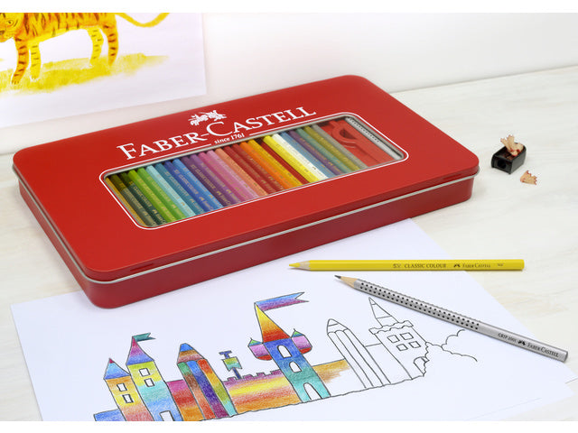 Kleurpotlood Faber-Castell Castle zeskantige metalen etui 60 stuks met accessoires