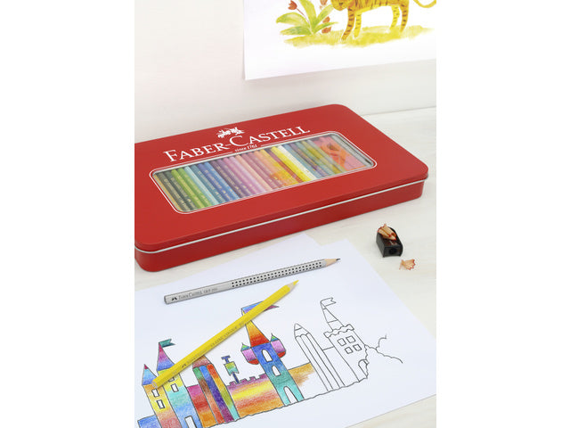 Kleurpotlood Faber-Castell Castle zeskantige metalen etui 60 stuks met accessoires