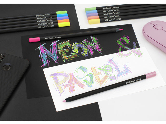 Kleurpotlood Faber-Castell Black Edition 12 stuks neon+pastel in karton etui