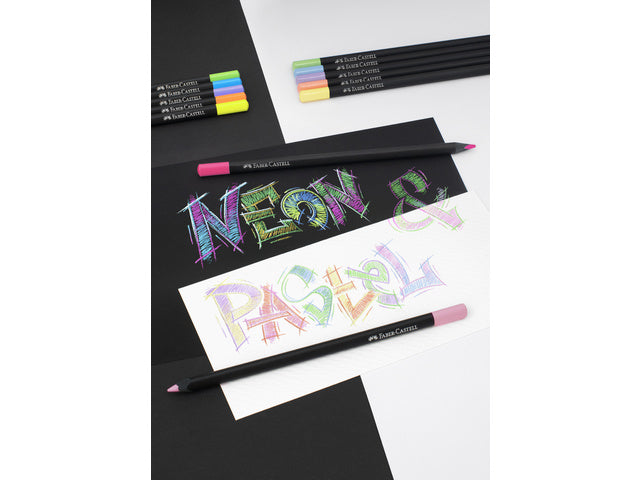 Kleurpotlood Faber-Castell Black Edition 12 stuks neon+pastel in karton etui