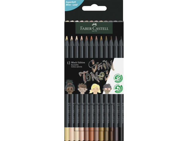 Kleurpotlood Faber-Castell Black Edition 12 stuks huidskleurtinten in kartonnen etui