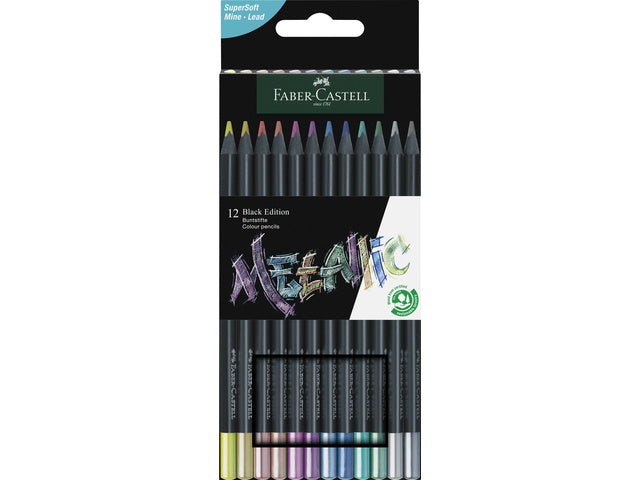 Kleurpotlood Faber-Castell Black Edition 12 stuks Metallic in kartonnen etui