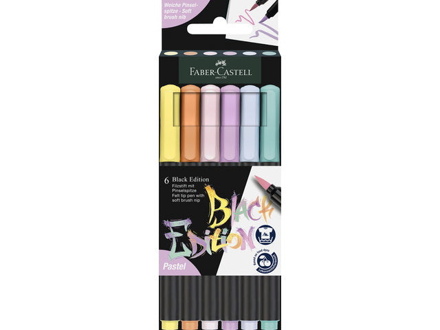 Brushpen Faber-Castell Black edition pastel 6 stuks in kartonnen etui