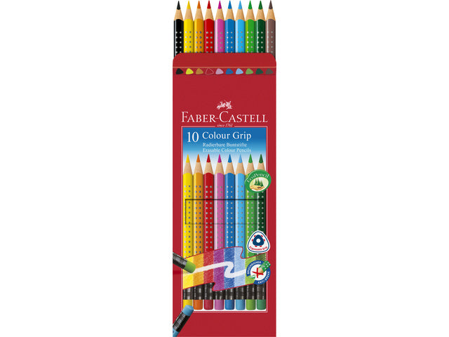 Kleurpotlood Faber-Castell GRIP 2001 uitgumbaar etui à 10 stuks