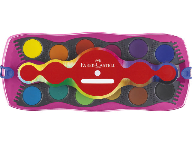 Waterverfdoos Faber-Castell Connector 12 kleuren + 1 tube regenboogglitter en eenhoornstickers