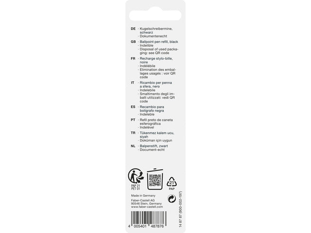 Vulling Faber-Castell Hexo balpen, B, Zwart op blisterkaart
