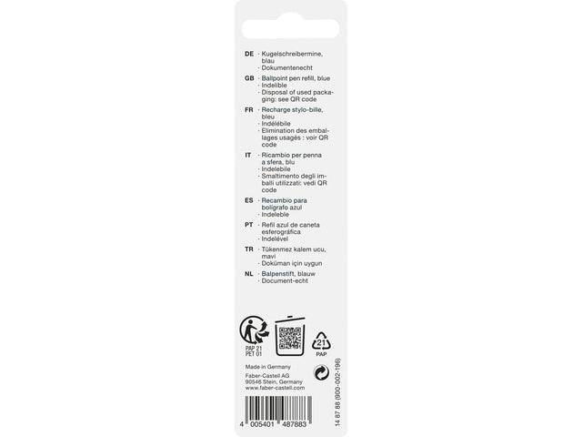 Vulling Faber-Castell Hexo balpen, M, Blauw op blisterkaart