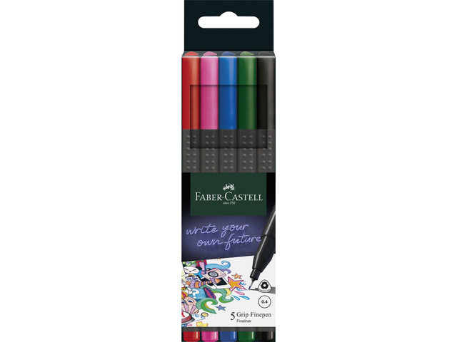 Fineliner Faber-Castell Grip 0,4mm etui 5 stuks basis assorti