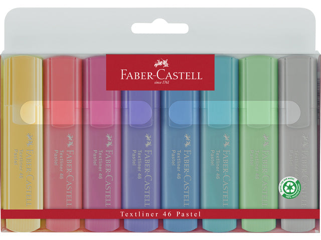 Textmarker Faber-Castell 1546, Etui mit 8 Stück, sortiert in Pastell