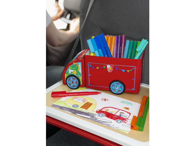 viltstiften Faber-Castell Connector 33 stuks met 10 clips in 'vrachtwagen'