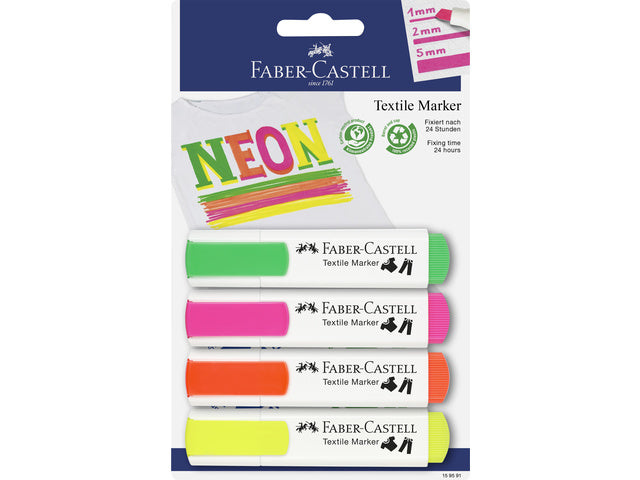 Textielmarker Faber-Castell Neon set 4 stuks op blister