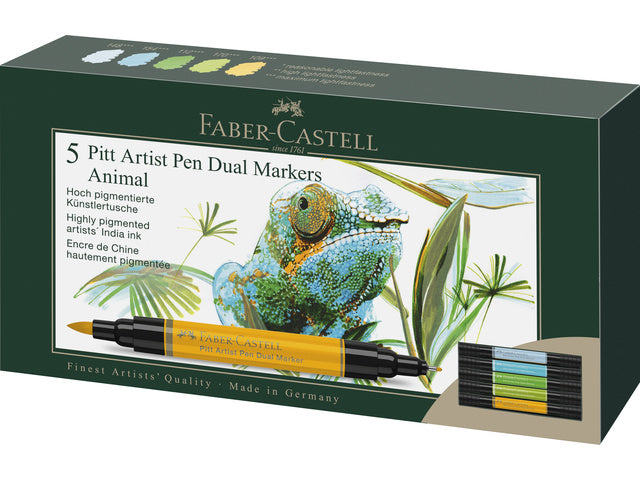 Tekenstift Faber-Castell Pitt Artist duo marker Animals etui 5pcs color nrs: 109,112,148,154,170