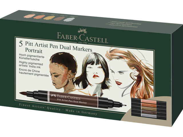 Tekenstift Faber-Castell Pitt Artist duo marker Portrait etui 5pcs color nrs: 175,180,188,189,232