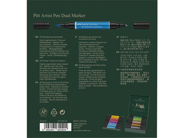 Tekenstift Faber-Castell Pitt Artist Pen Duo Marker, Etui mit 20 Stück