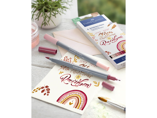 Duo aquarelmarker Faber-Castell Goldfaber etui 6 stuks BoHo beletteringset kleur nrs: 116, 183, 187, 195, 227, 283