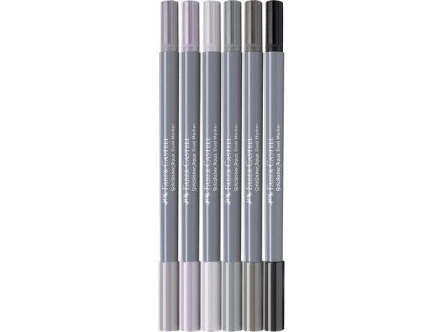 Duo aquarelmarker Faber-Castell Goldfaber etui 6 stuks Grijstinten
